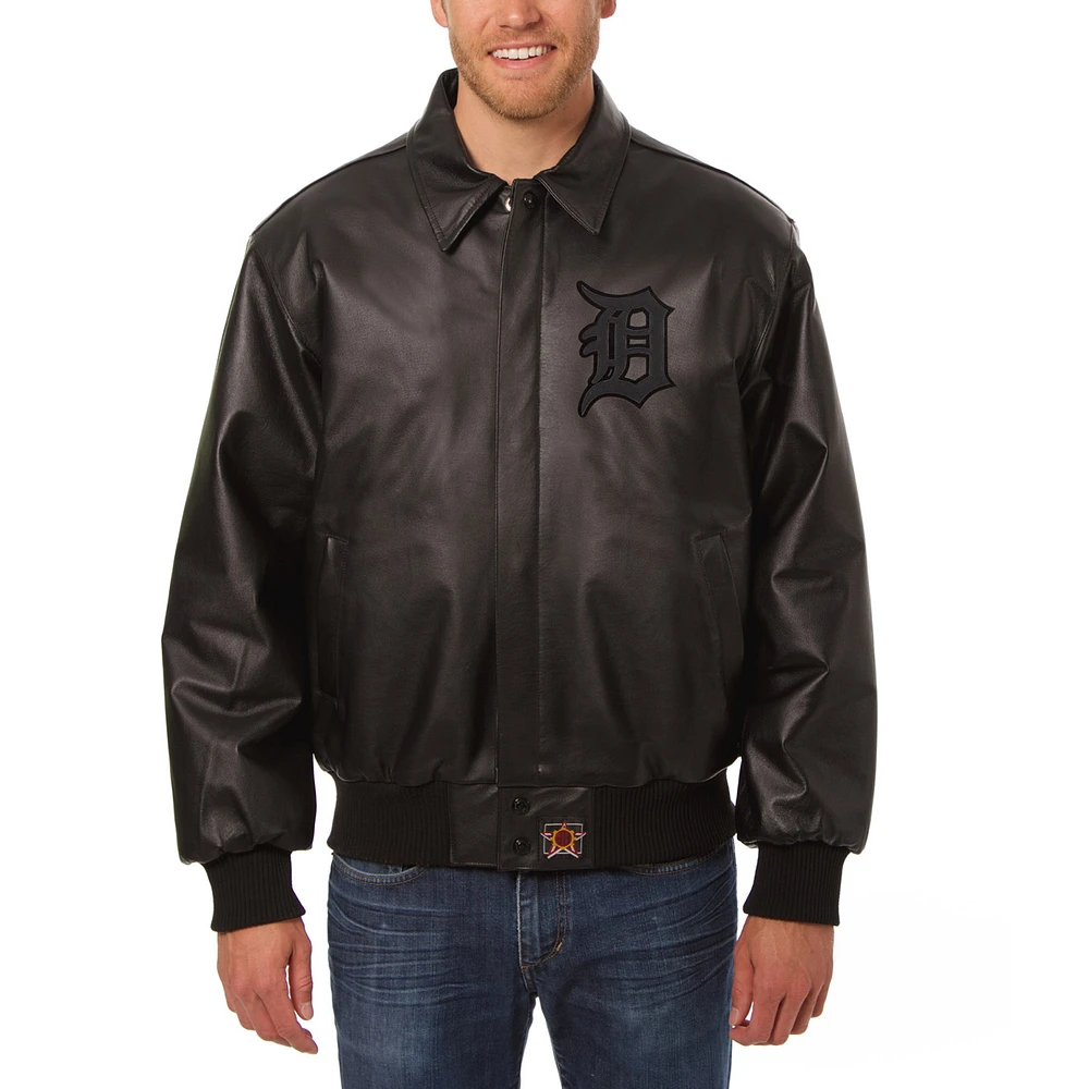 Men's JH Design Black Detroit Tigers All-Leather Jacket