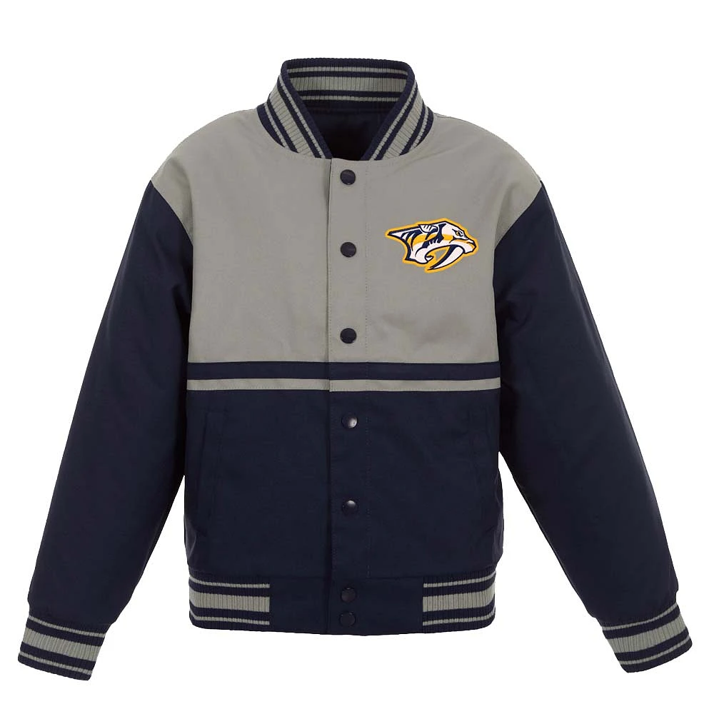 Youth JH Design Navy Nashville Predators Poly-Twill Full-Snap Jacket