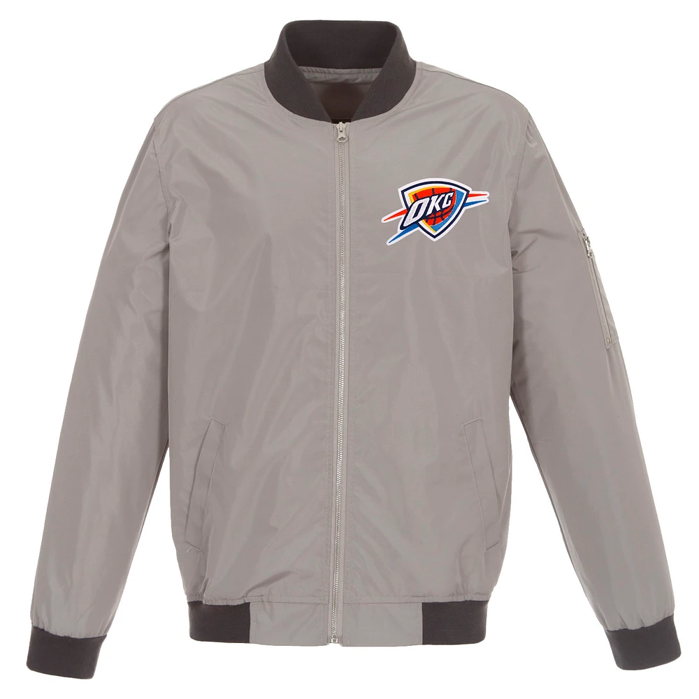 Men's JH Design Gray/Charcoal Oklahoma City Thunder Lightweight Nylon Full-Zip Bomber Jacket