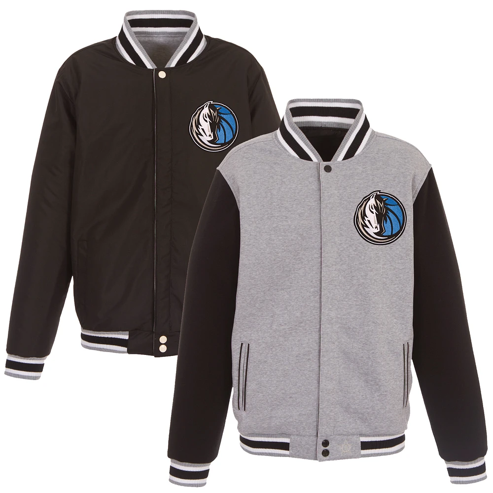 Men's JH Design Gray/Black Dallas Mavericks Embroidered Logo Reversible Fleece Full-Snap Jacket