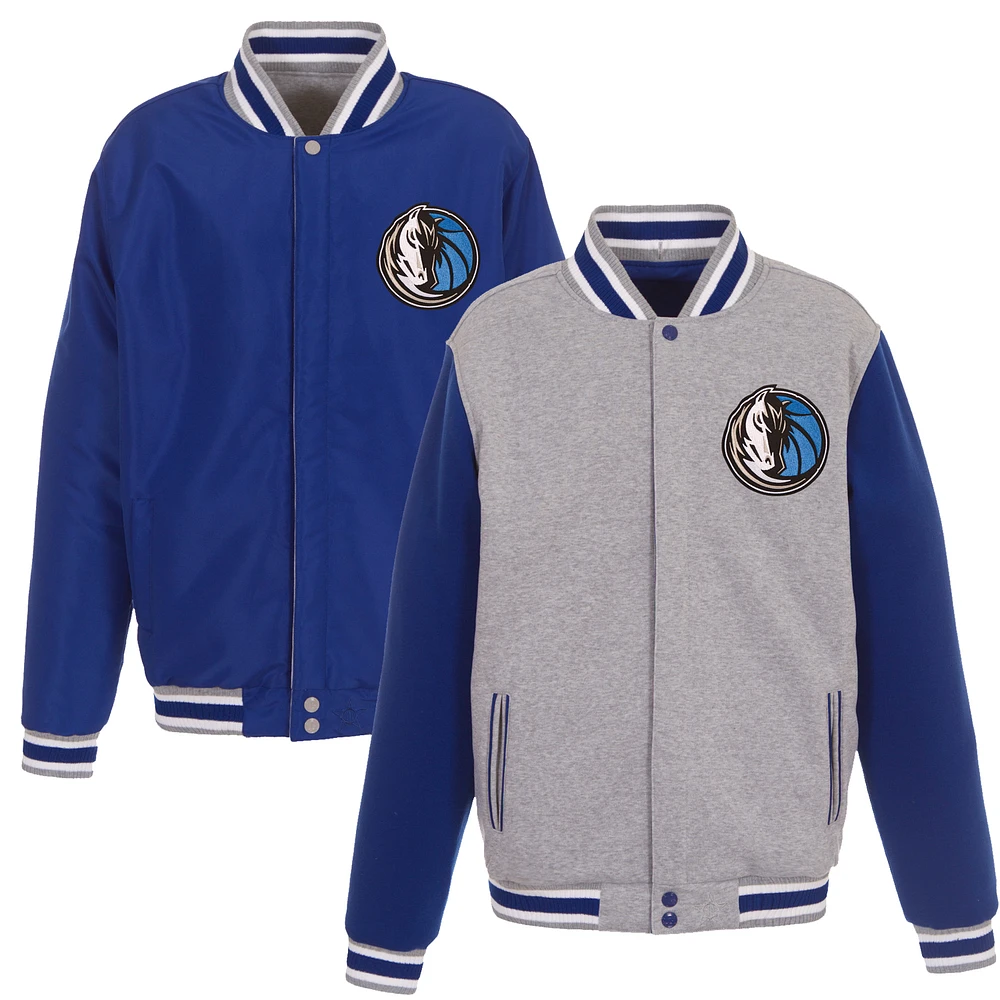 Men's JH Design Gray/Royal Dallas Mavericks Embroidered Logo Reversible Fleece Full-Snap Jacket