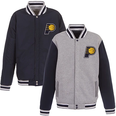 Men's JH Design Gray/Navy Indiana Pacers Embroidered Logo Reversible Fleece Full-Snap Jacket