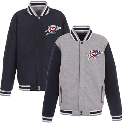 Men's JH Design Gray/Navy Oklahoma City Thunder Embroidered Logo Reversible Fleece Full-Snap Jacket