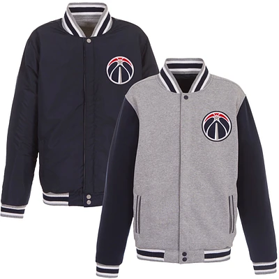 Men's JH Design Gray/Navy Washington Wizards Embroidered Logo Reversible Fleece Full-Snap Jacket