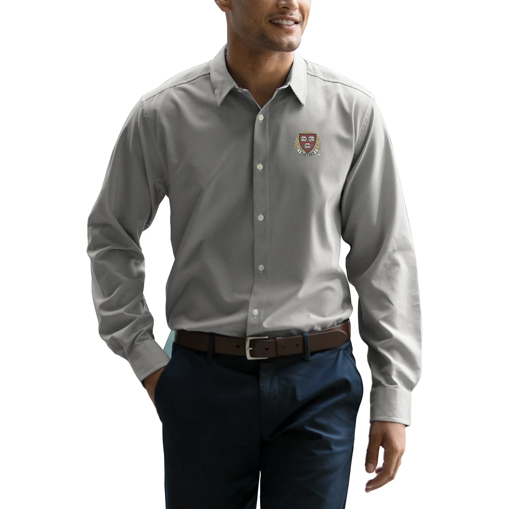 Men's Gray/White Harvard Crimson Vansport Sandhill Dress Shirt