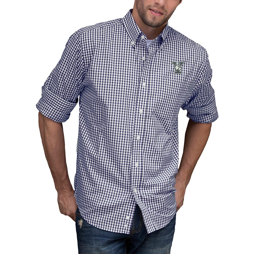Men's Navy/White Yale Bulldogs NCAA Gingham Button-Down Check Shirt