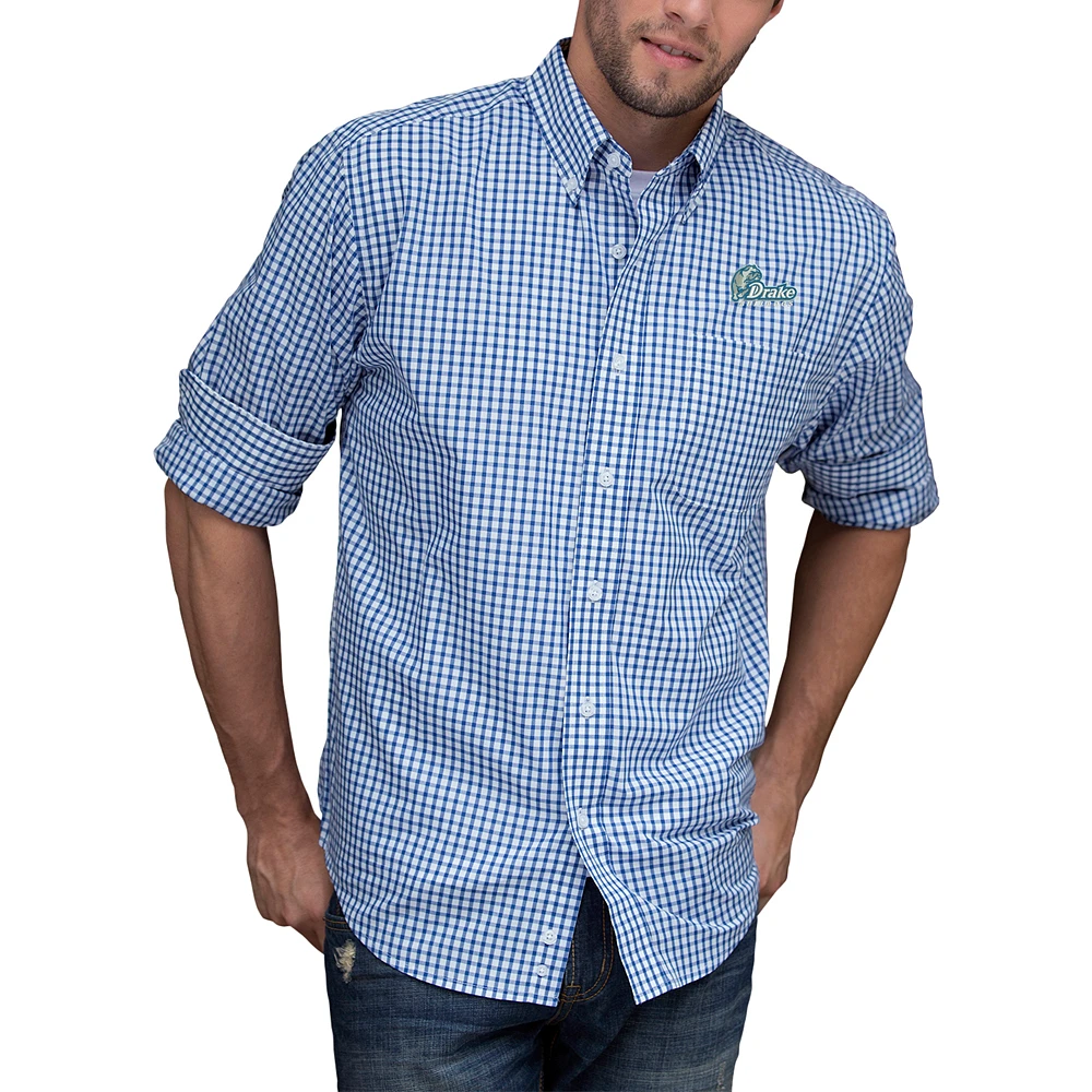 Men's Royal/White Drake Bulldogs NCAA Gingham Button-Down Check Shirt