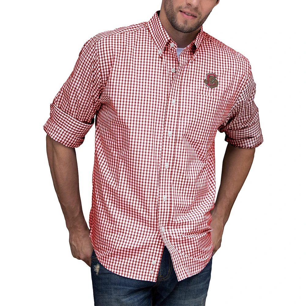 Men's Red/White Cornell Big Red NCAA Gingham Button-Down Check Shirt