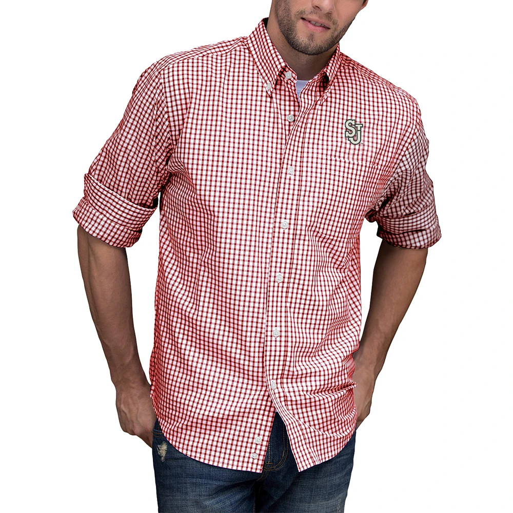 Men's Red/White St. John's Red Storm NCAA Gingham Button-Down Check Shirt