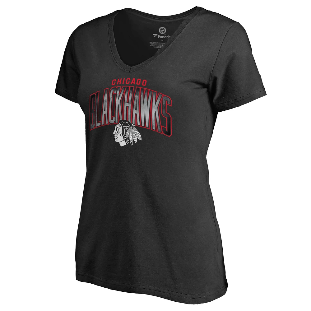 Women's Black Chicago Blackhawks Arch Smoke V-Neck T-Shirt
