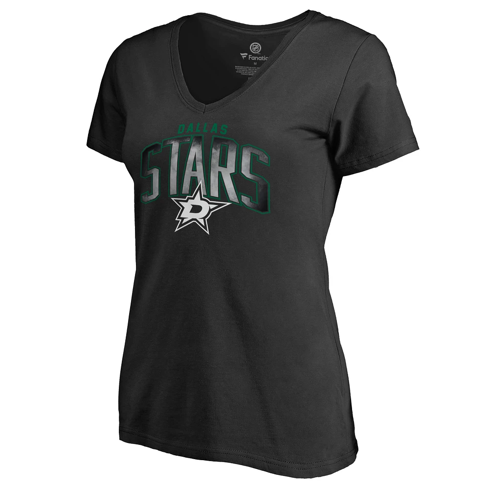 Women's Black Dallas Stars Arch Smoke V-Neck T-Shirt