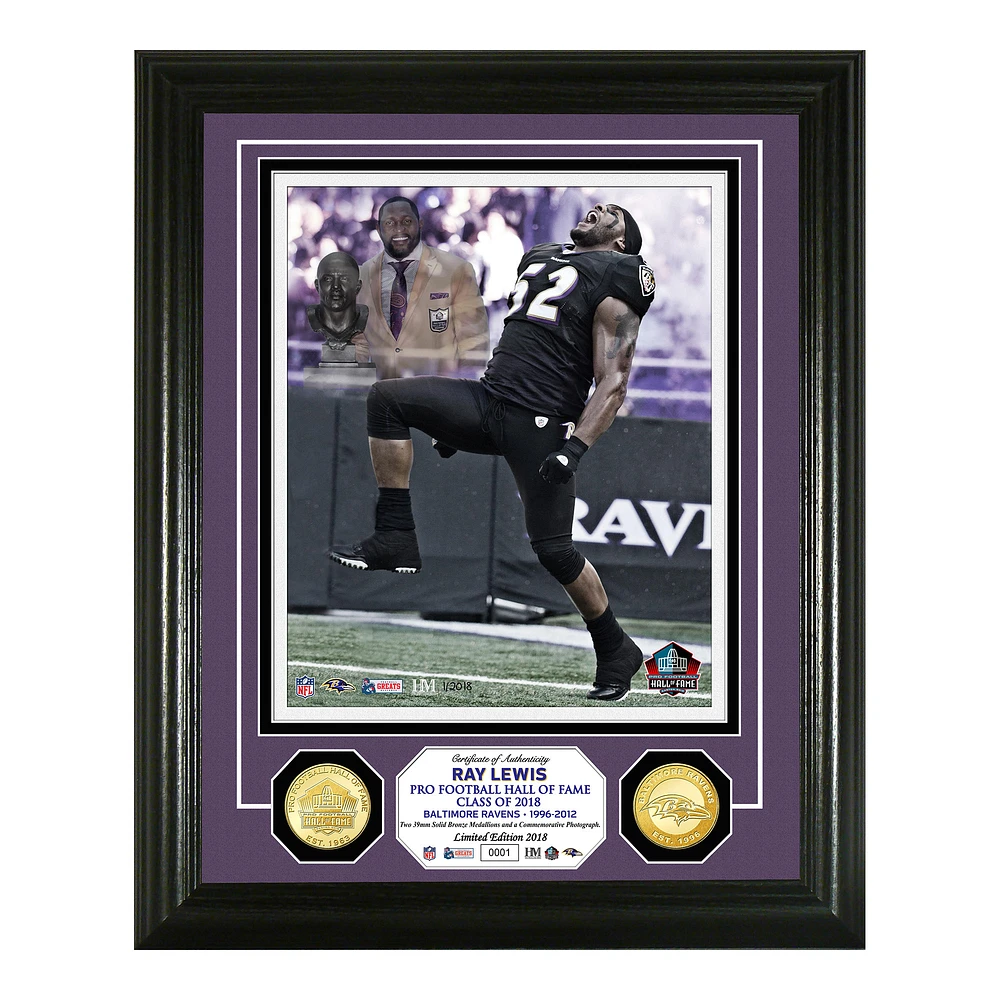 Highland Mint Ray Lewis Baltimore Ravens 2018 Pro Football Hall of Fame Induction Day 13" x 16" Bronze Coin Photo Mint