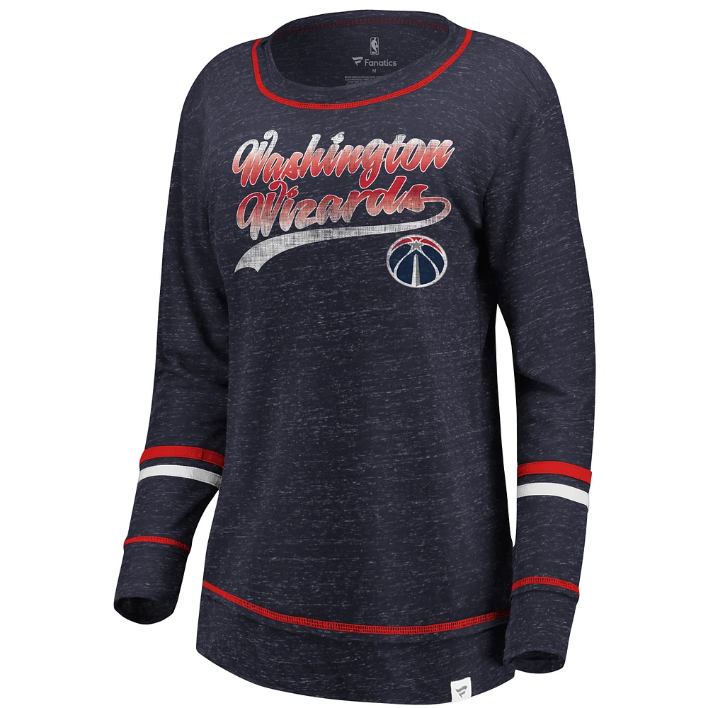 Women's Fanatics Navy/Red Washington Wizards Dreams Sleeve Stripe Speckle Long Sleeve T-Shirt