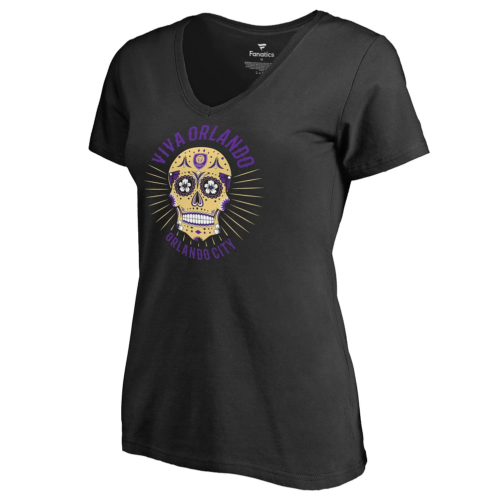Women's Black Orlando City SC Hispanic Heritage Viva V-Neck T-Shirt