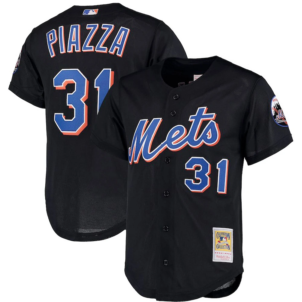 Men's Mitchell & Ness Mike Piazza Black New York Mets Big & Tall Cooperstown Collection Mesh Button-Up Jersey