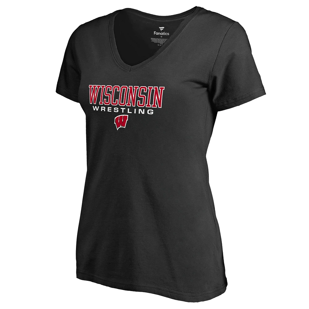 Women's Black Wisconsin Badgers Team Unity Wrestling V-Neck T-Shirt