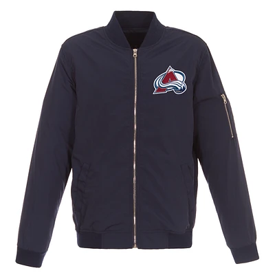Men's JH Design Navy Colorado Avalanche Lightweight Nylon Bomber Jacket