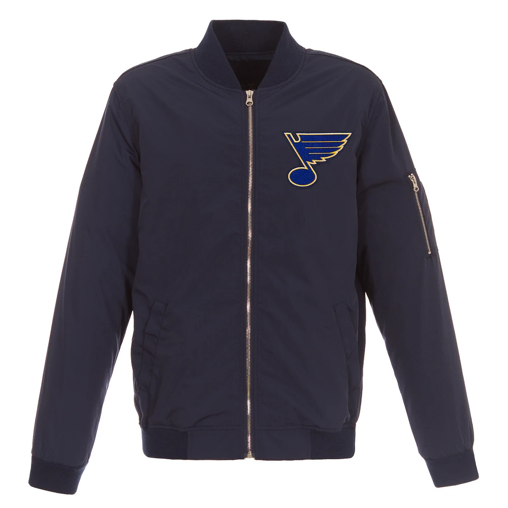 Men's JH Design Navy St. Louis Blues Lightweight Nylon Bomber Jacket