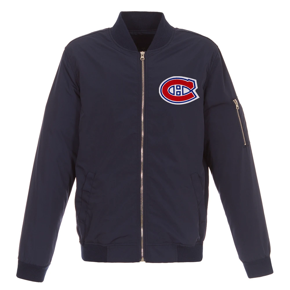 Men's JH Design Navy Montreal Canadiens Lightweight Nylon Bomber Jacket