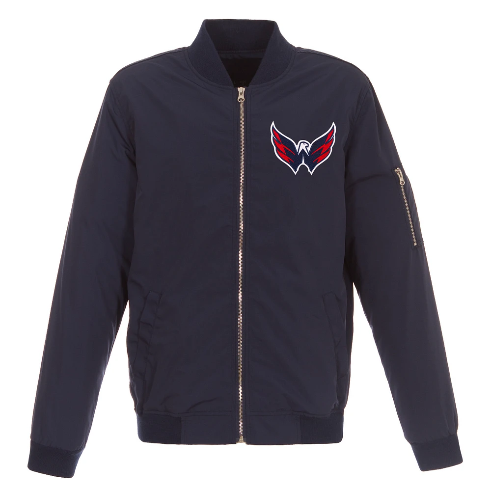 Men's JH Design Navy Washington Capitals Lightweight Nylon Bomber Jacket
