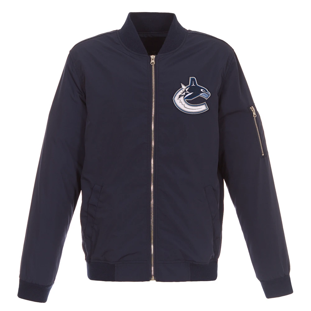 Men's JH Design Navy Vancouver Canucks Lightweight Nylon Bomber Jacket