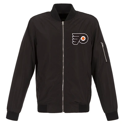 Men's JH Design Black Philadelphia Flyers Lightweight Nylon Bomber Jacket