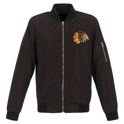 Men's JH Design Black Chicago Blackhawks Lightweight Nylon Bomber Jacket