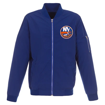 Men's JH Design Royal New York Islanders Lightweight Nylon Bomber Jacket