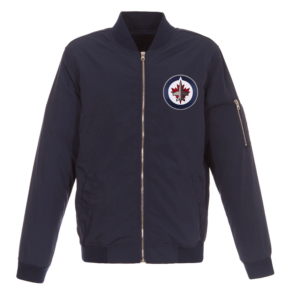 Men's JH Design Navy Winnipeg Jets Lightweight Nylon Bomber Jacket