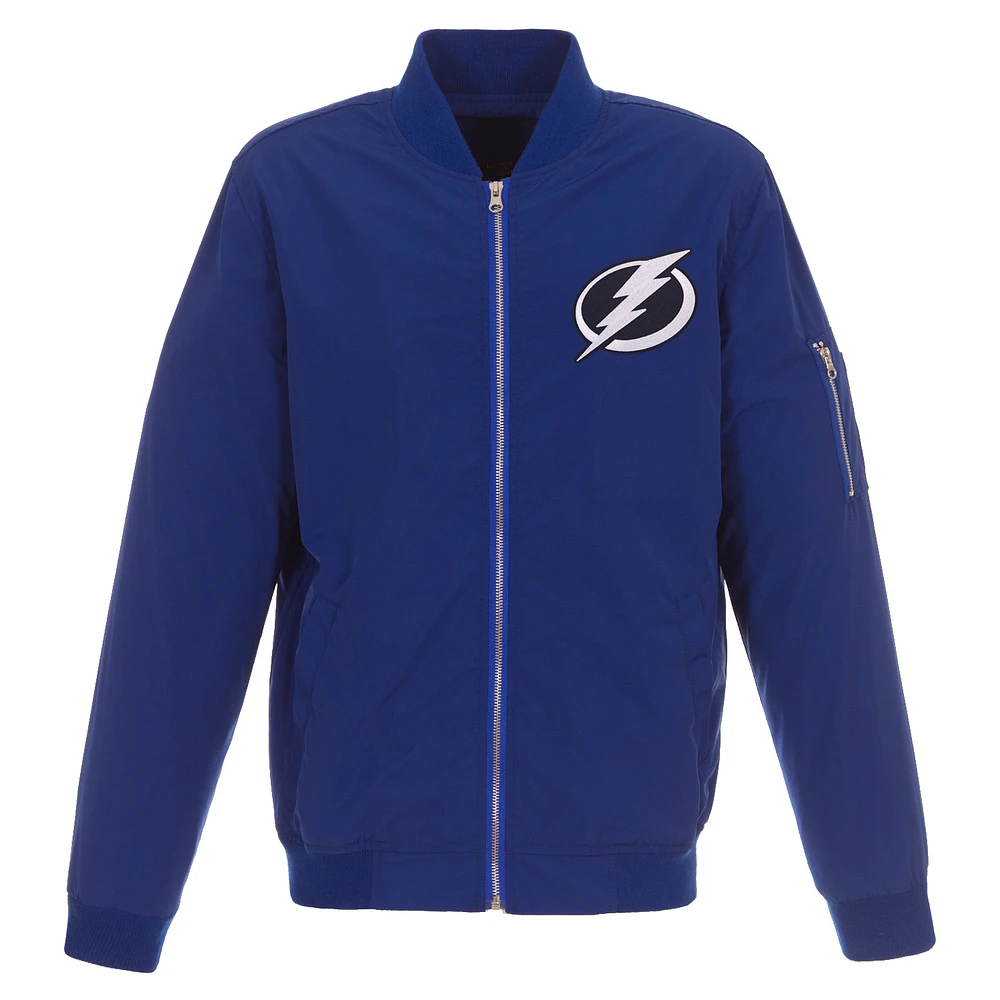 Men's JH Design Blue Tampa Bay Lightning Lightweight Nylon Bomber Jacket