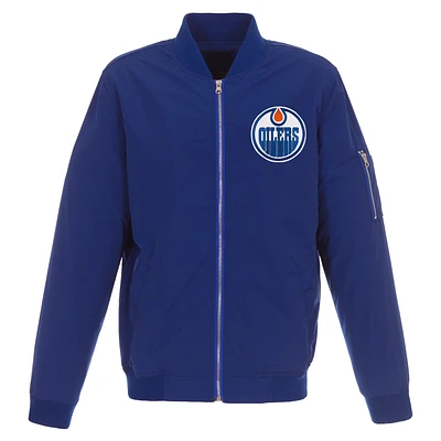 Men's JH Design Royal Edmonton Oilers Lightweight Nylon Bomber Jacket