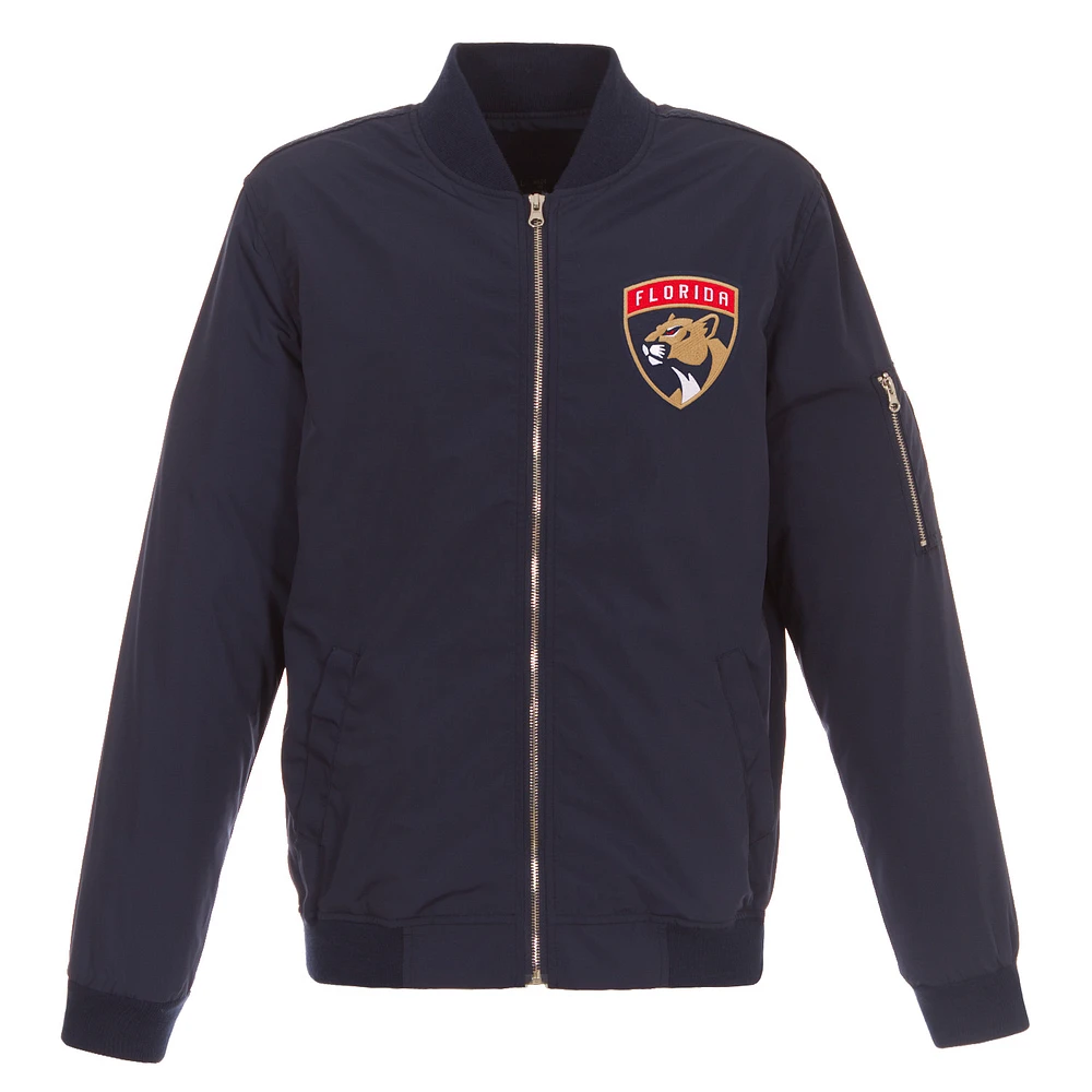 Men's JH Design Navy Florida Panthers Lightweight Nylon Bomber Jacket