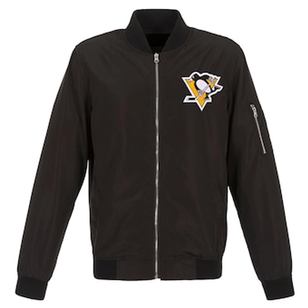 Men's JH Design Black Pittsburgh Penguins Lightweight Nylon Bomber Jacket