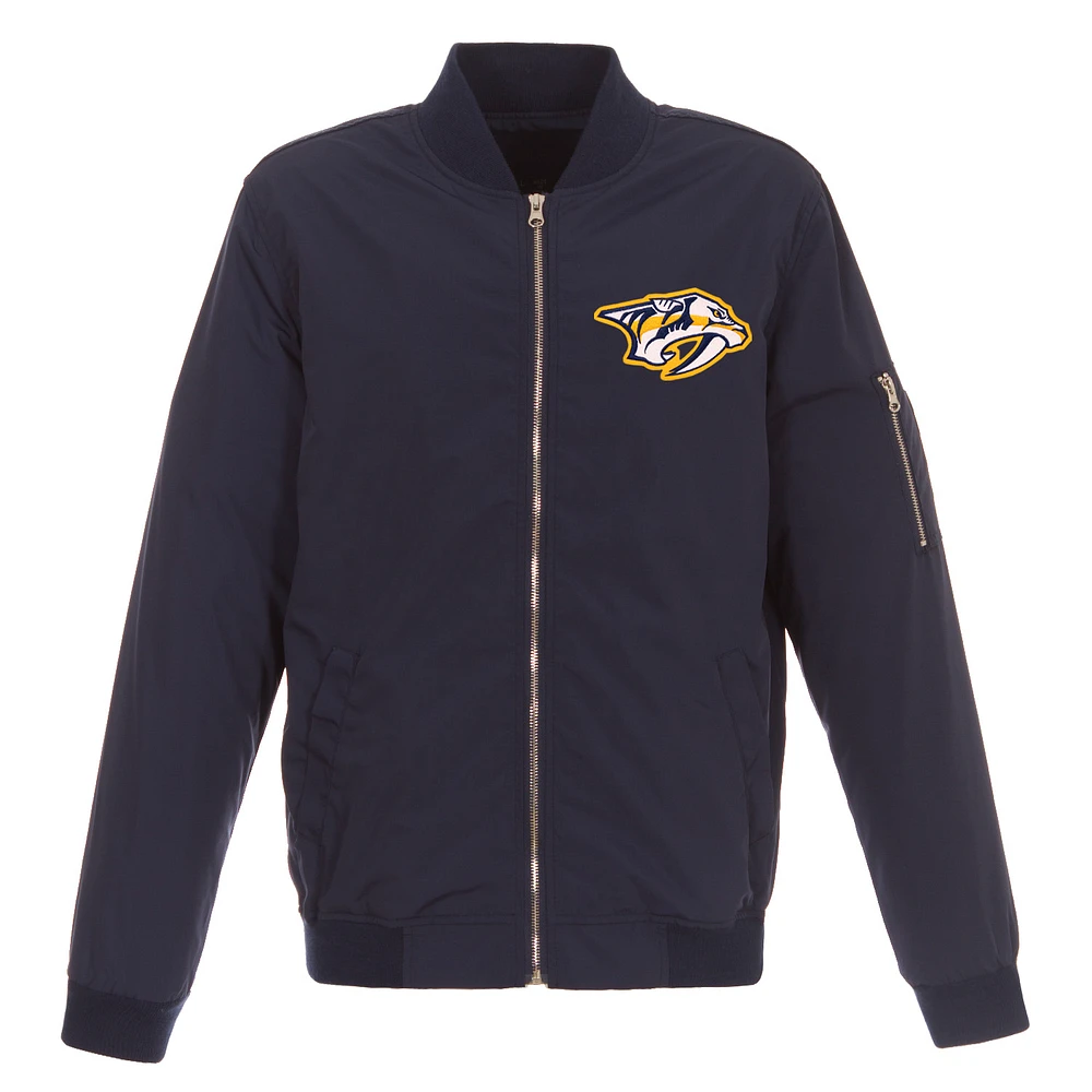 Men's JH Design Navy Nashville Predators Lightweight Nylon Bomber Jacket