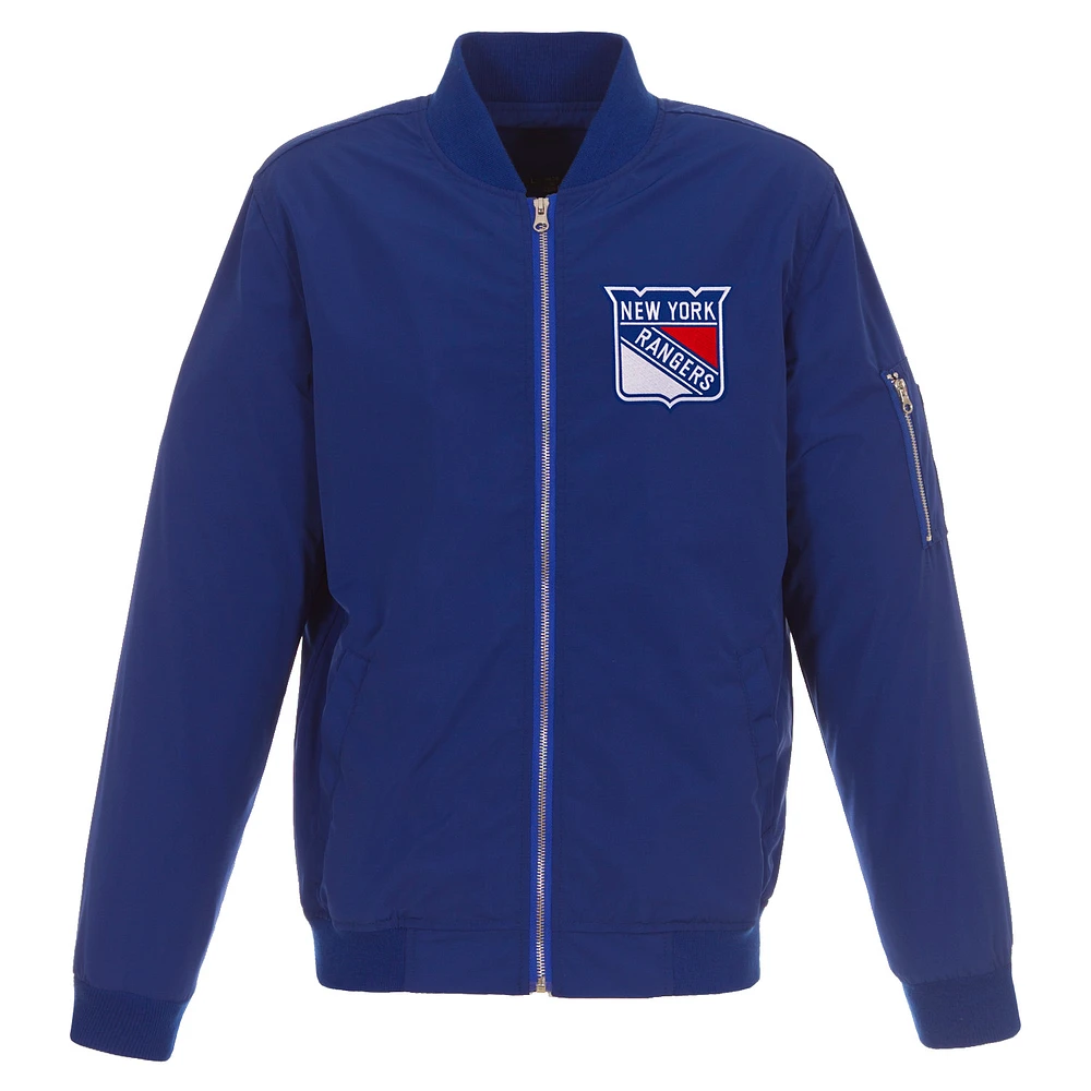 Men's JH Design Royal New York Rangers Lightweight Nylon Bomber Jacket