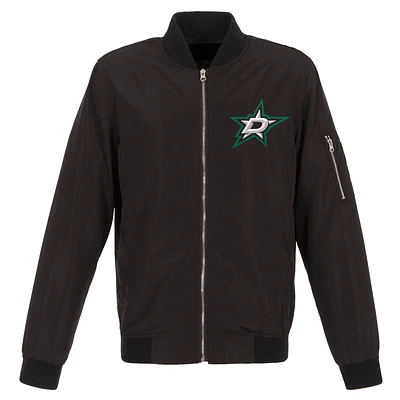 Men's JH Design Black Dallas Stars Lightweight Nylon Bomber Jacket