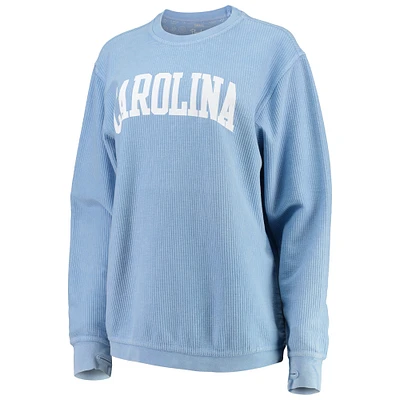 Women's Pressbox Carolina Blue North Tar Heels Comfy Cord Vintage Wash Basic Arch Pullover Sweatshirt