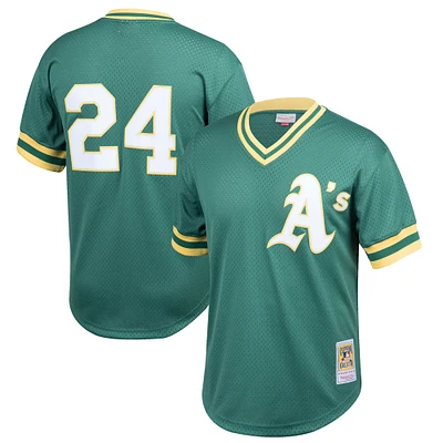 Youth Mitchell & Ness Rickey Henderson Green Athletics Cooperstown Collection Mesh Batting Practice Jersey