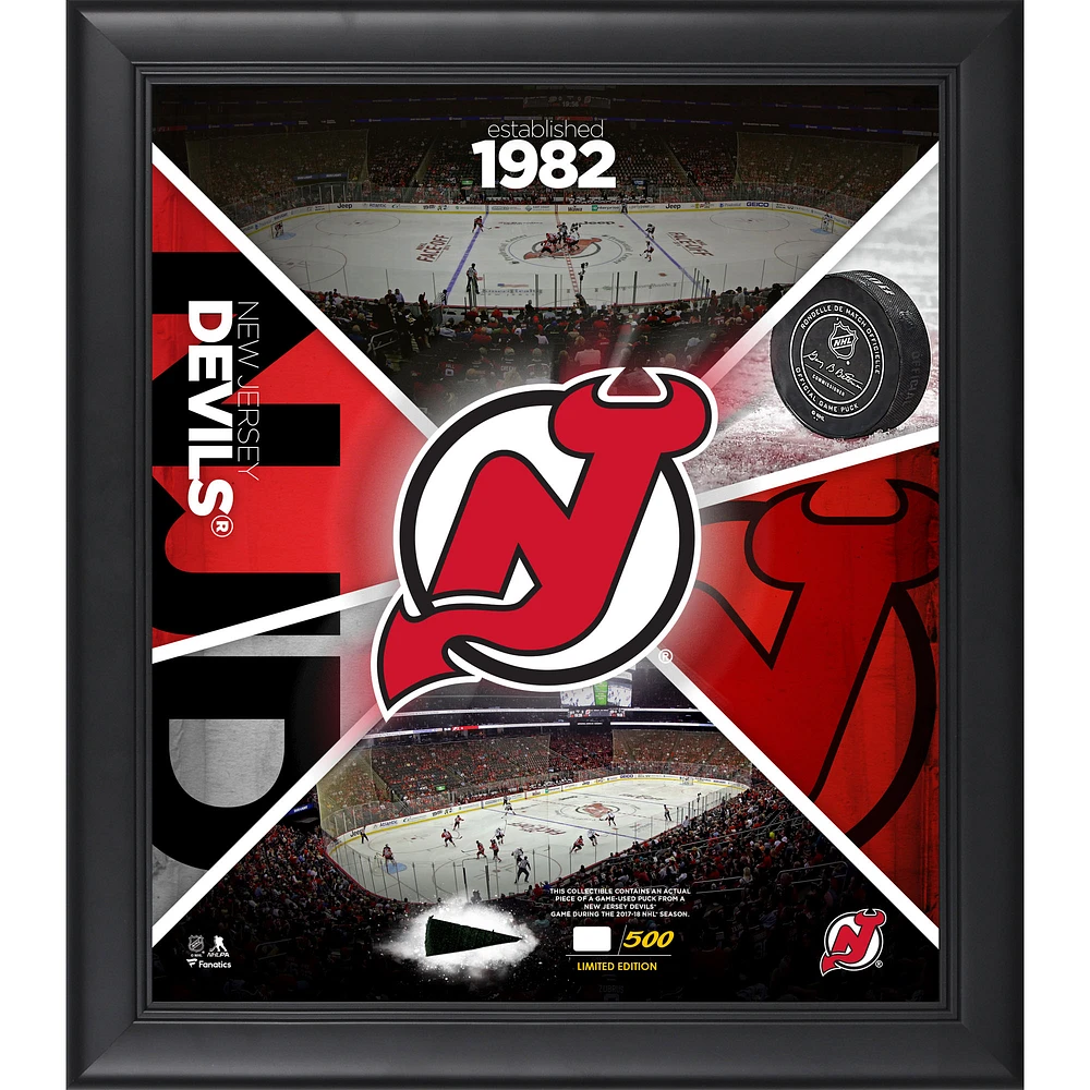 New Jersey Devils Framed 15" x 17" Team Impact Collage with a Piece of Game-Used Puck - Limited Edition of 517