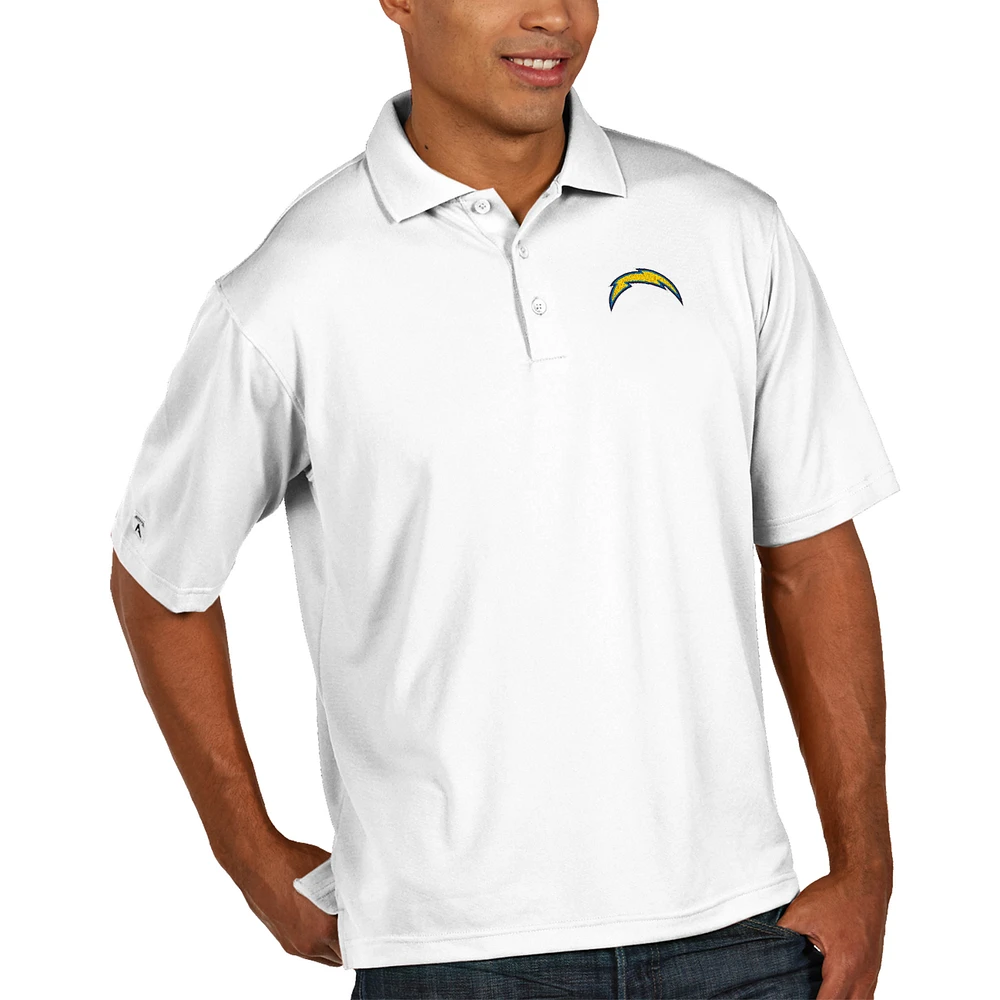 Men's Antigua White Los Angeles Chargers Pique Xtra Lite Big & Tall Polo