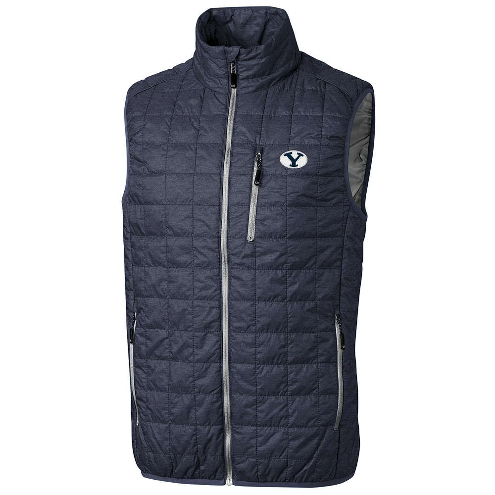 Men's Cutter & Buck Anthracite BYU Cougars Big Tall Full-Zip Collegiate Rainier Vest
