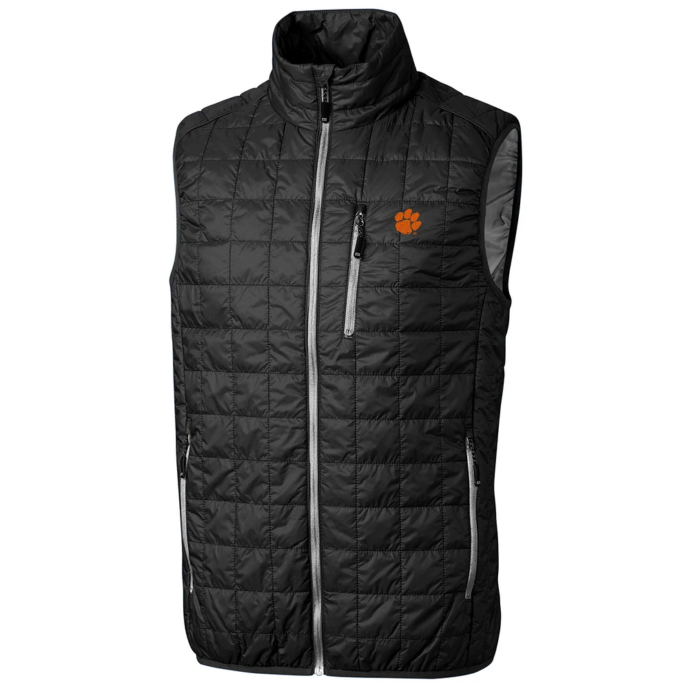 Men's Cutter & Buck Black Clemson Tigers Big Tall Full-Zip Collegiate Rainier Vest
