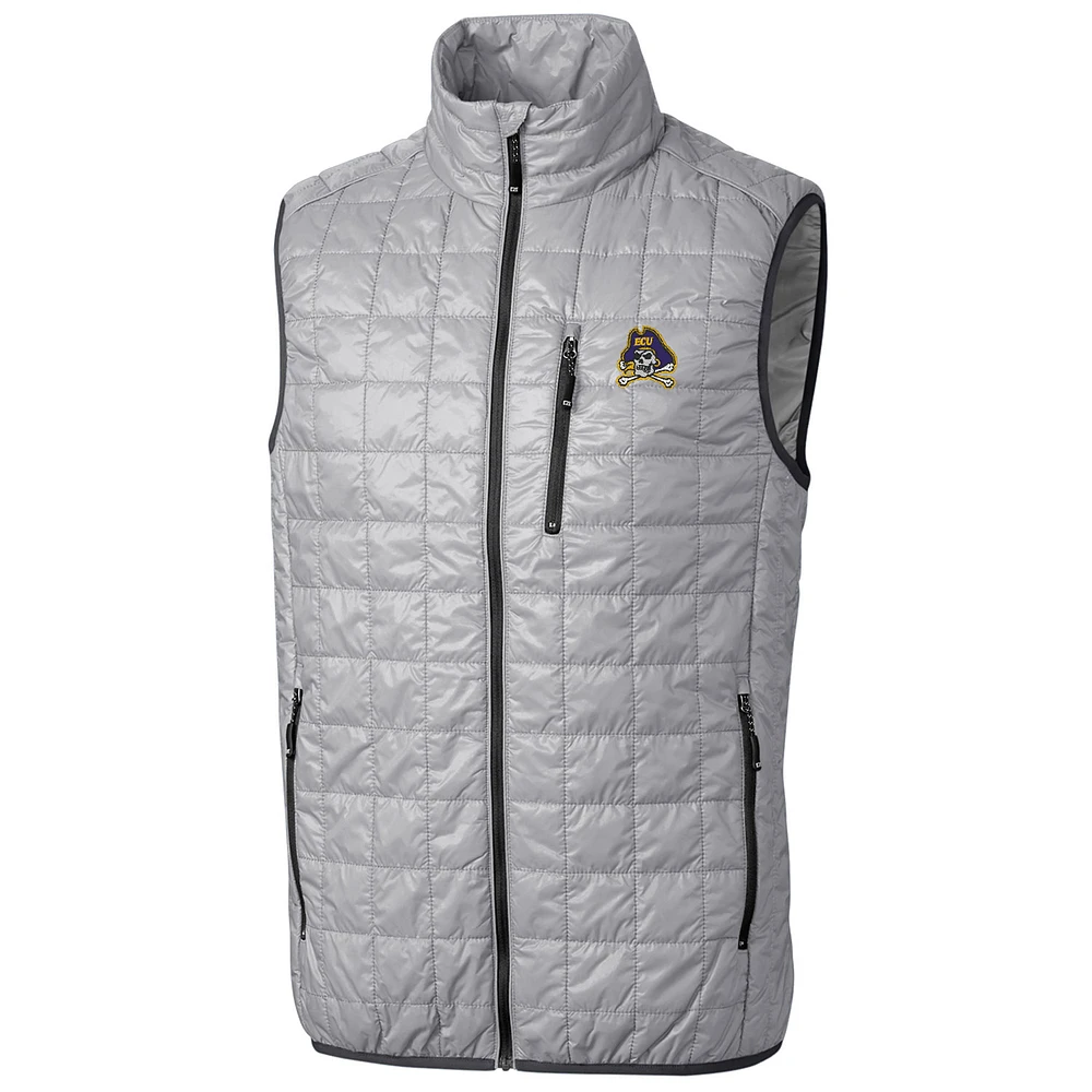 Men's Cutter & Buck Gray ECU Pirates Big Tall Full-Zip Collegiate Rainier Vest