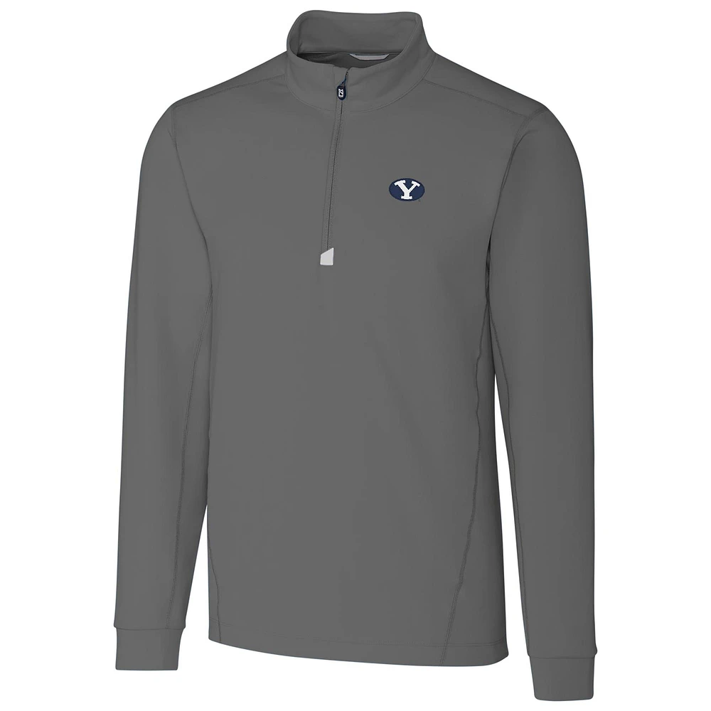 Men's Cutter & Buck Gray BYU Cougars Collegiate Big Tall Traverse Half-Zip Jacket