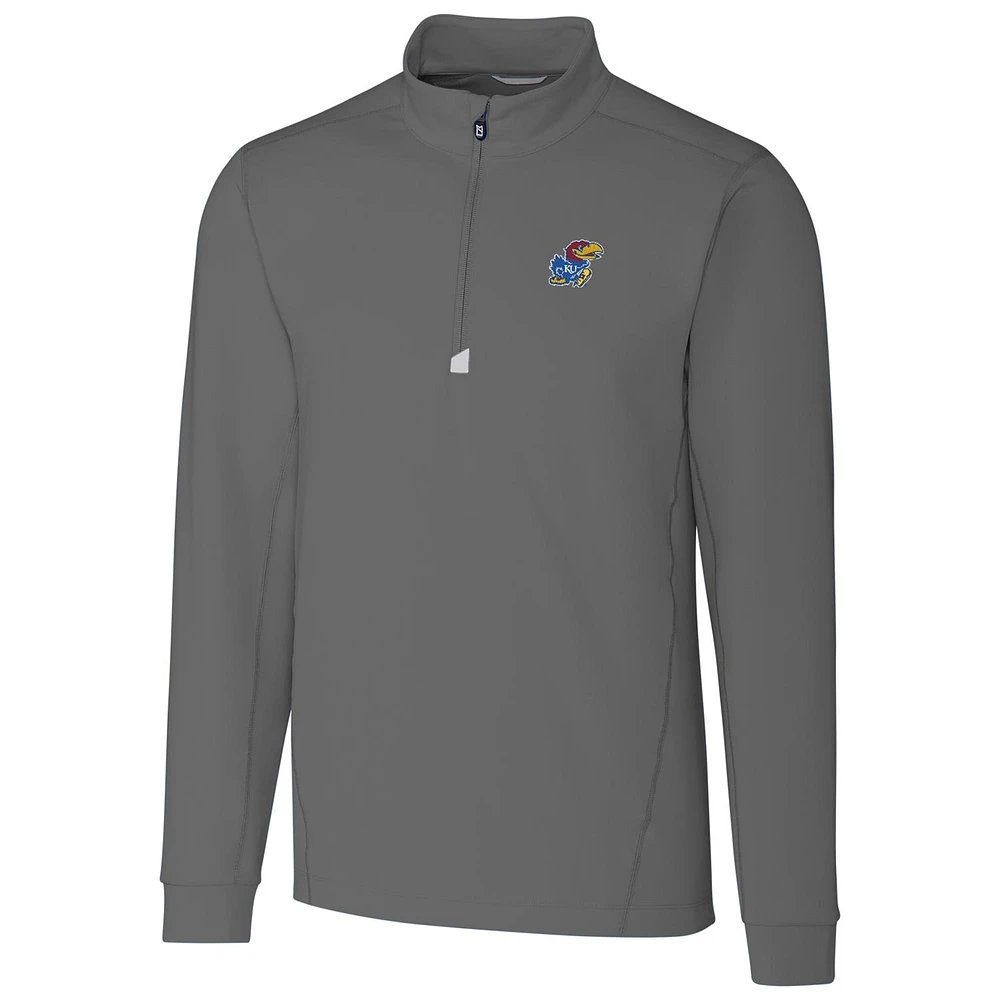 Men's Cutter & Buck Gray Kansas Jayhawks Collegiate Big Tall Traverse Half-Zip Jacket