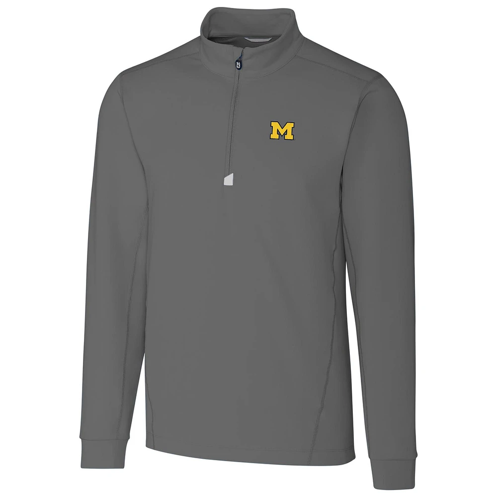 Men's Cutter & Buck Gray Michigan Wolverines Collegiate Big & Tall Traverse Half-Zip Jacket