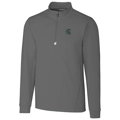 Men's Cutter & Buck Gray Michigan State Spartans Collegiate Big & Tall Traverse Half-Zip Jacket