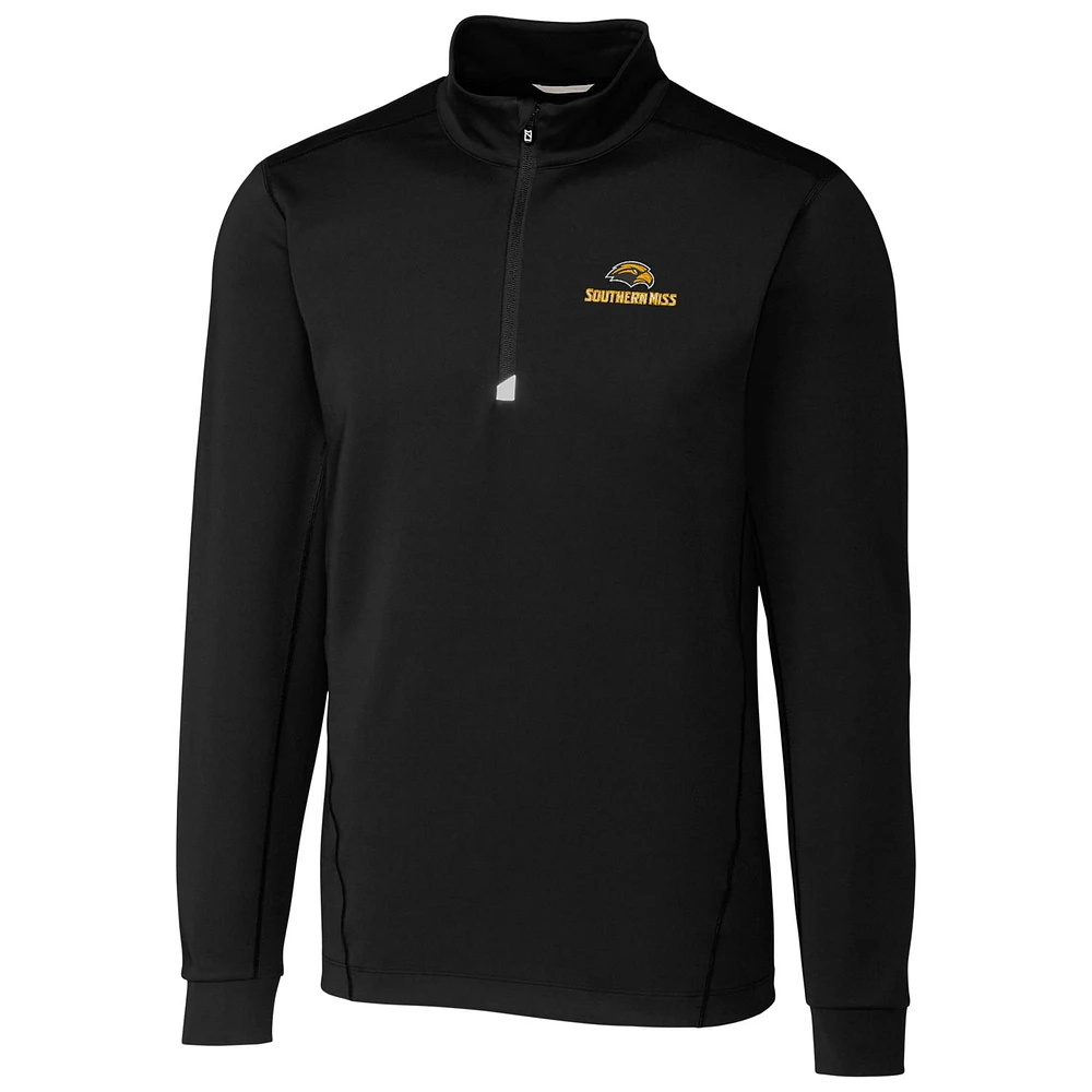 Men's Cutter & Buck Black Southern Miss Golden Eagles Collegiate Big Tall Traverse Half-Zip Jacket