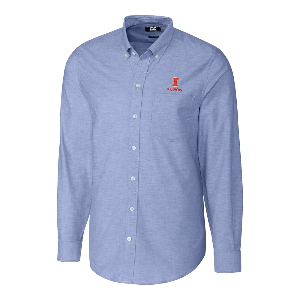 Men's Cutter & Buck Blue Illinois Fighting Illini Stretch Oxford Big Tall Long Sleeve Button-Down Shirt