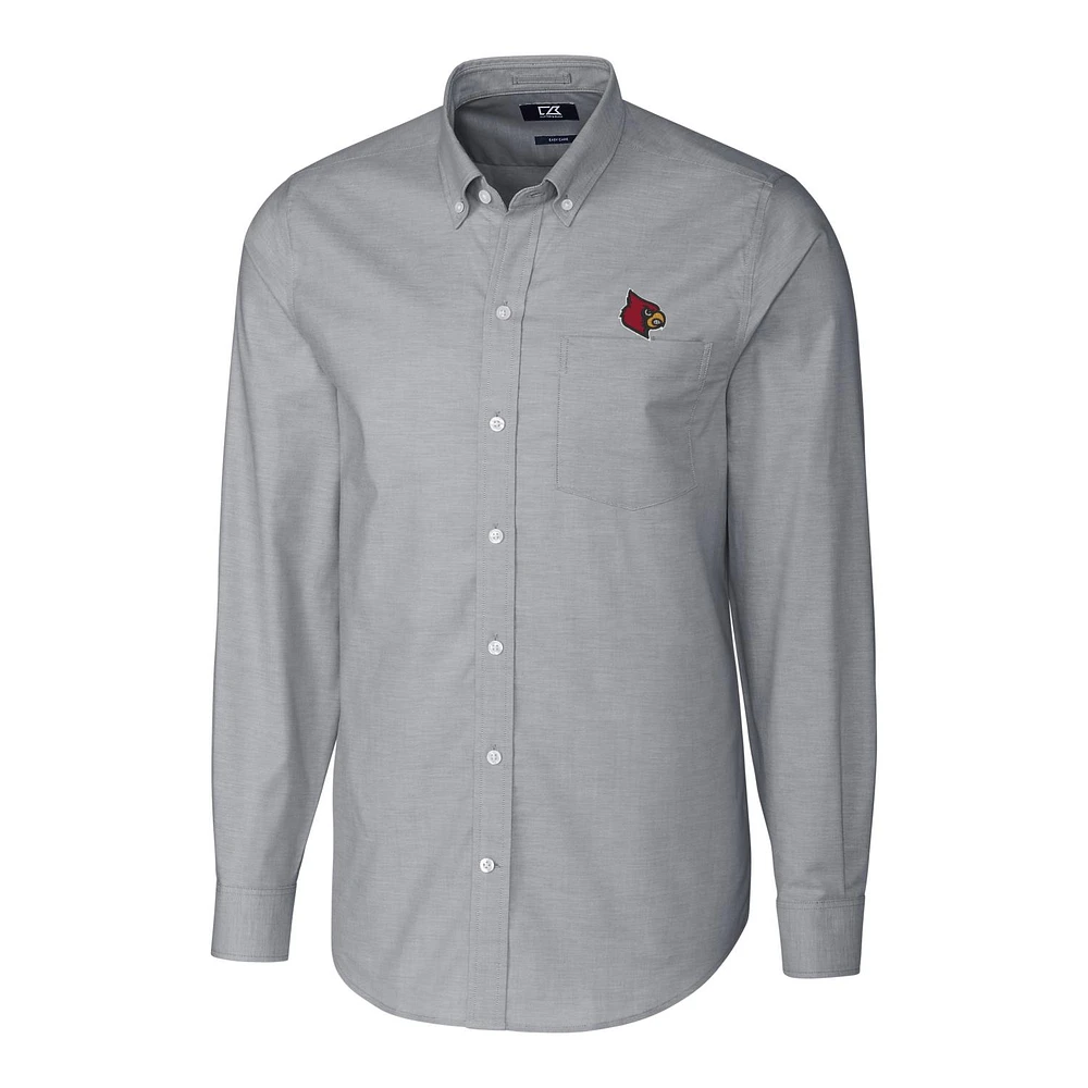 Men's Cutter & Buck Charcoal Louisville Cardinals Stretch Oxford Big & Tall Long Sleeve Button-Down Shirt